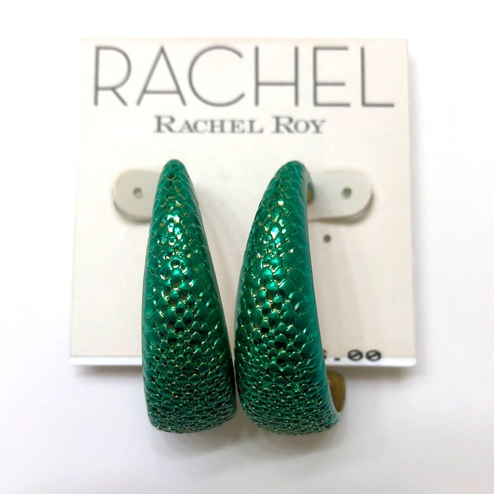 NWT RACHEL Rachel Roy Green Scales Hoop Earrings